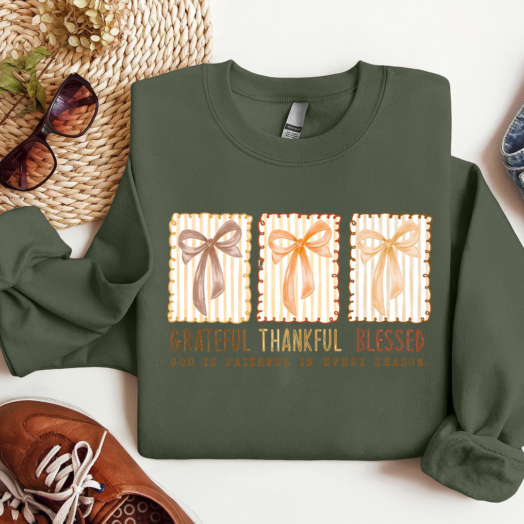 Grateful Thankful Blessed Shirts, Coquette Fall Season Sweater, Christian Fall Bow Shirt, Faith Based Autumn Sublimation, Religious Fall Hoodie ILAF63